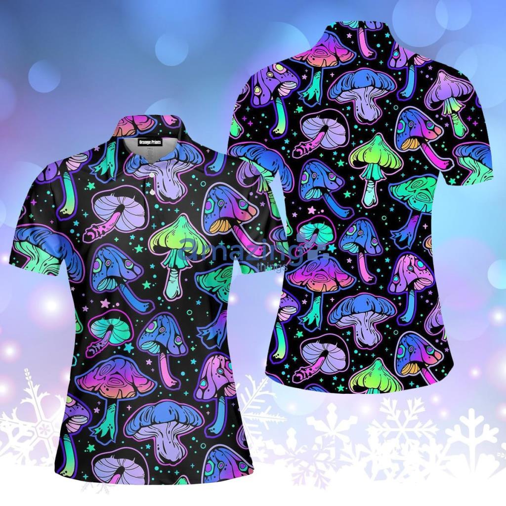 Magic Mushroom Neon Colorful Polo Shirt For Women - Magic Mushroom Neon Colorful Polo Shirt For Women