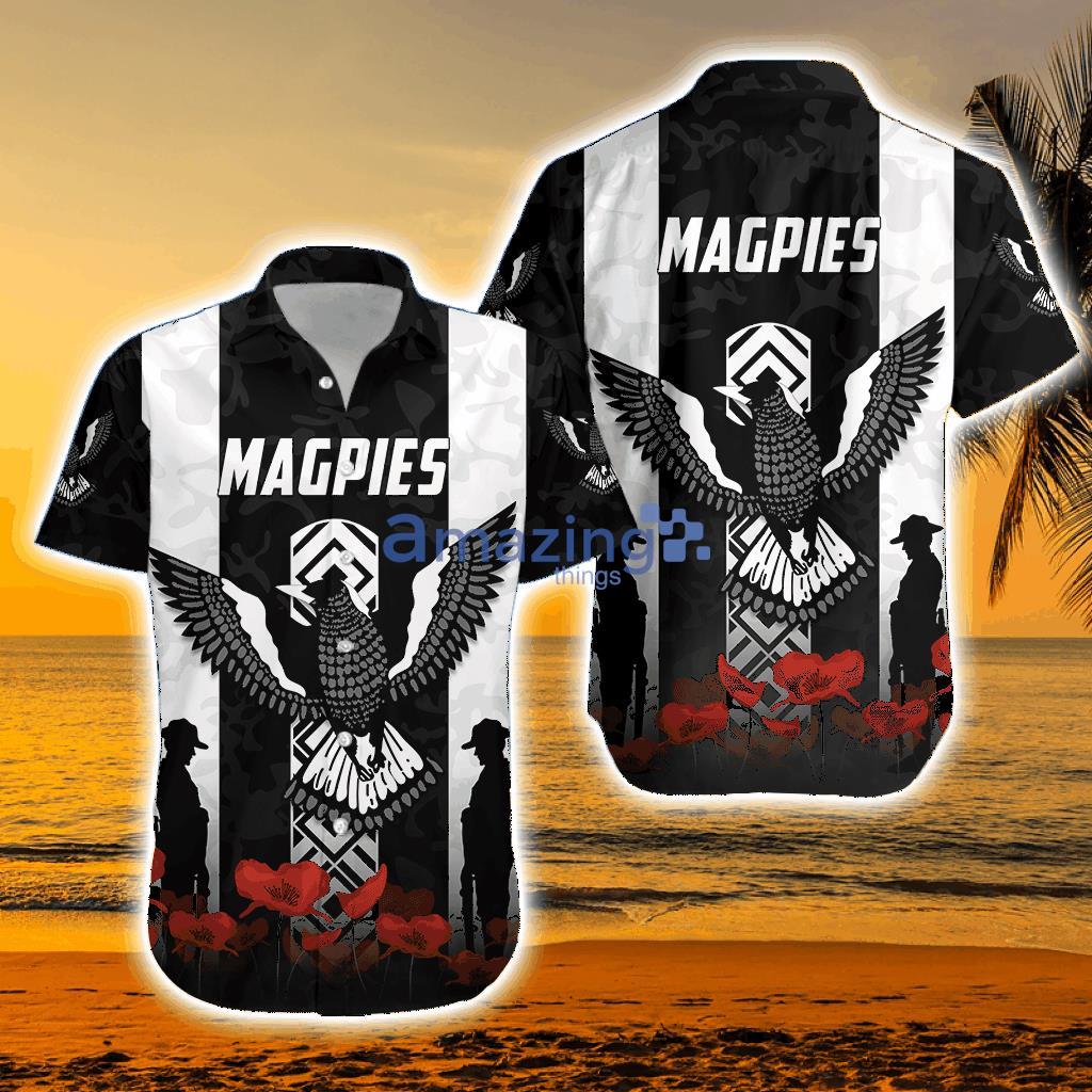 Magpies Tropical Hawaiian Shirt Collingwood Anzac Day - Magpies Tropical Hawaiian Shirt Collingwood Anzac Day