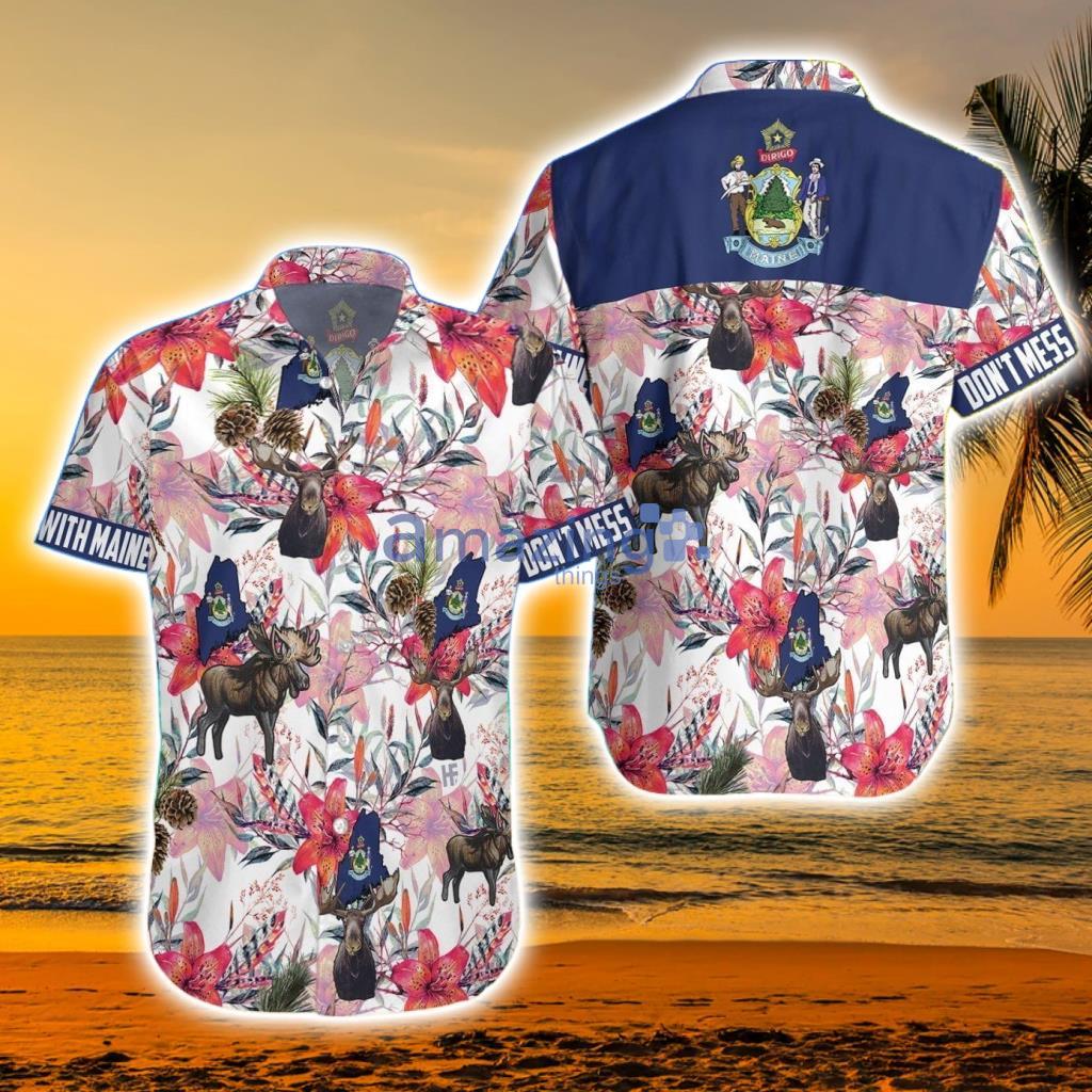 Maine Moose And White Pine Cone Tassel Tropical Hawaiian Shirt - Maine Moose And White Pine Cone Tassel Tropical Hawaiian Shirt