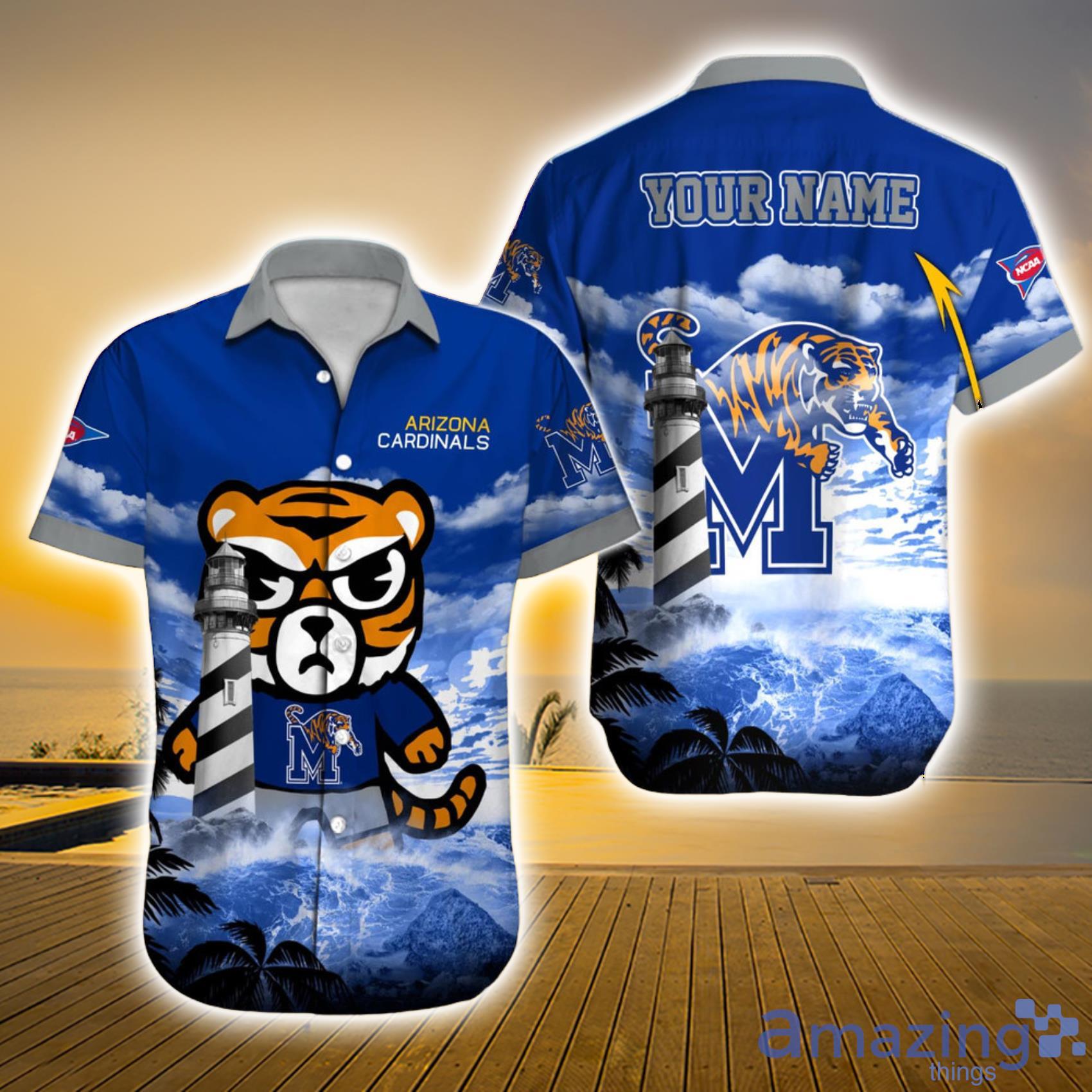 Memphis Tigers NCAA Custom Name Mascot And Lighthouse Short Sleeve Hawaiian Shirt For Men And Women Product Photo 1