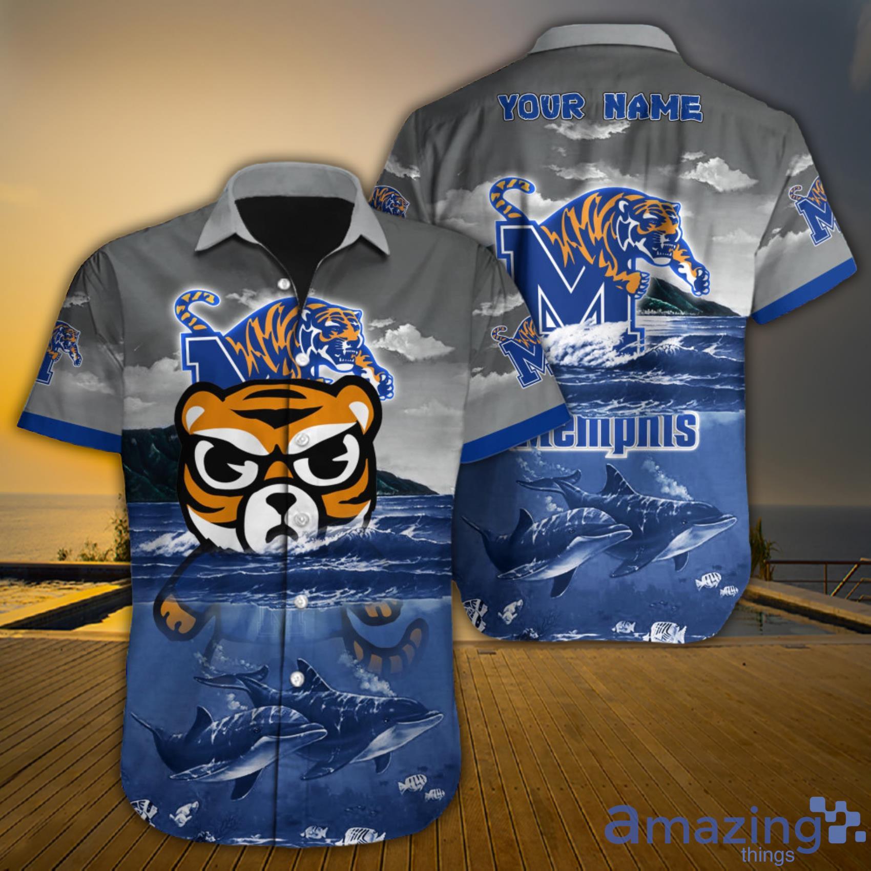 Memphis Tigers NCAA Custom Name Shark Ocean And Sky Short Sleeve Hawaiian Shirt Product Photo 1