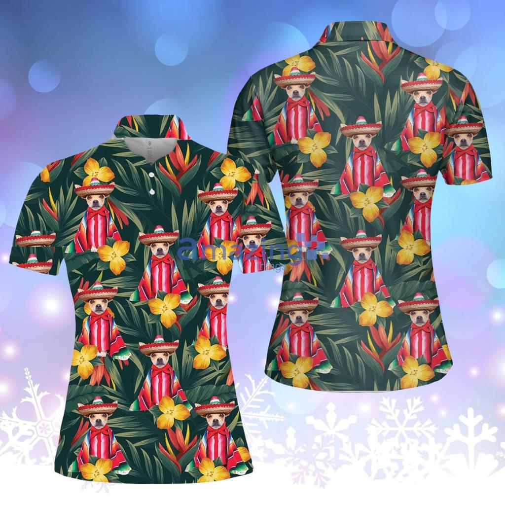 Mexican Chihuahua Dog Tropical Leaves And Flowers Polo Shirt For Women - Mexican Chihuahua Dog Tropical Leaves And Flowers Polo Shirt For Women