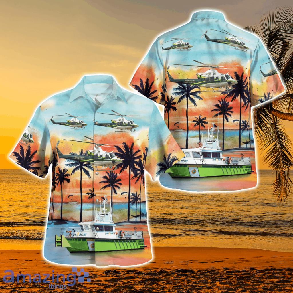 Miami-Dade Fire Rescue Boat & Bell 412ep Hawaiian Shirt - Miami-Dade Fire Rescue Boat & Bell 412ep Hawaiian Shirt