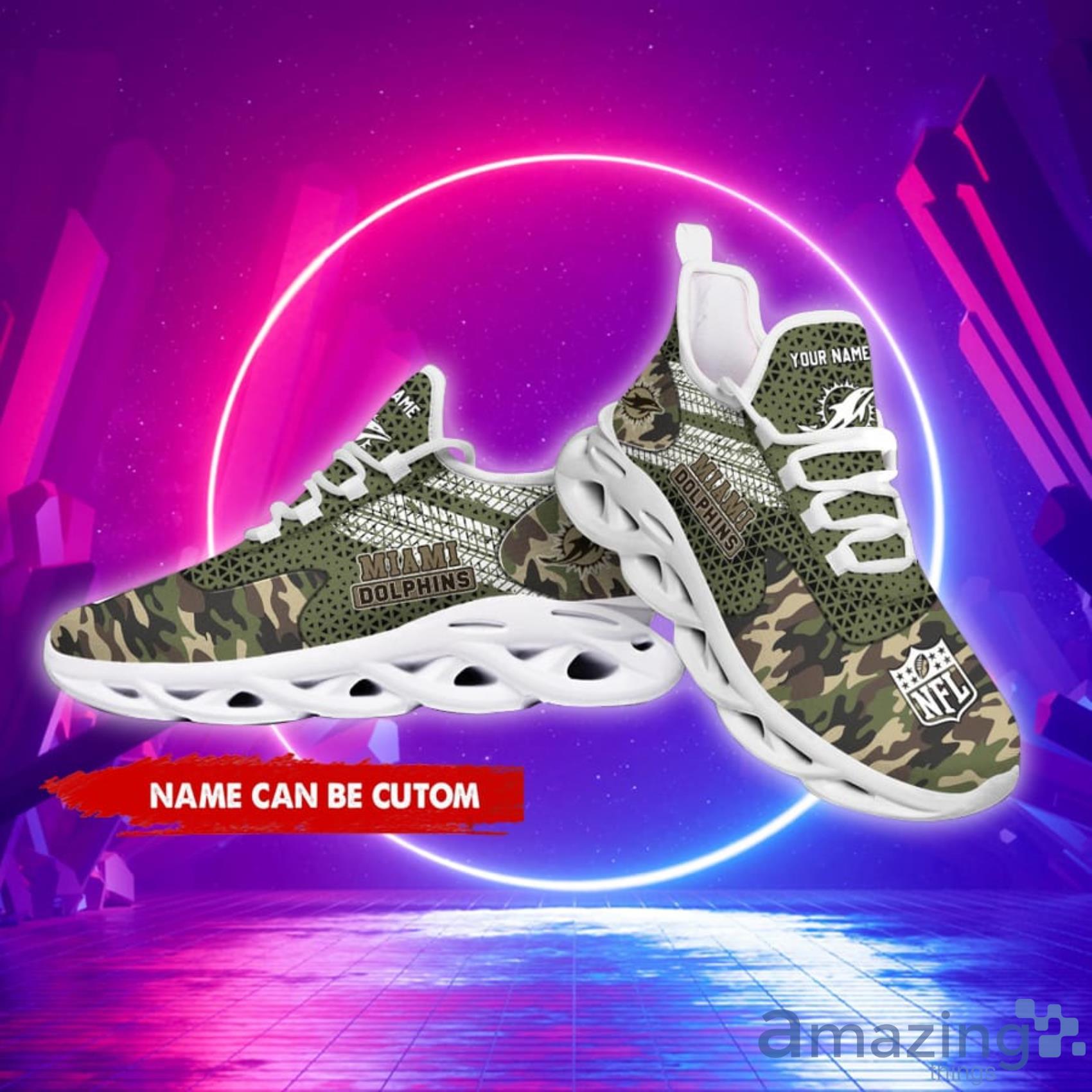 Miami Dolphins NFL Custom Name Camo Background And Haftone Max Soul Shoes image Miami Dolphins NFL Custom Name Camo Background And Haftone Max Soul Shoes Product Photo 2
