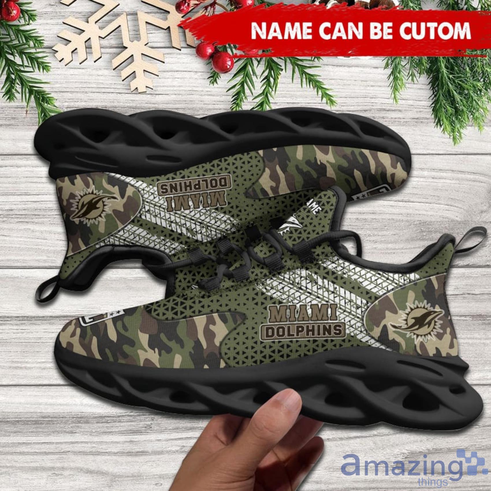Miami Dolphins NFL Custom Name Camo Background And Haftone Max Soul Shoes Product Photo 1 Miami Dolphins NFL Custom Name Camo Background And Haftone Max Soul Shoes Product Photo 1