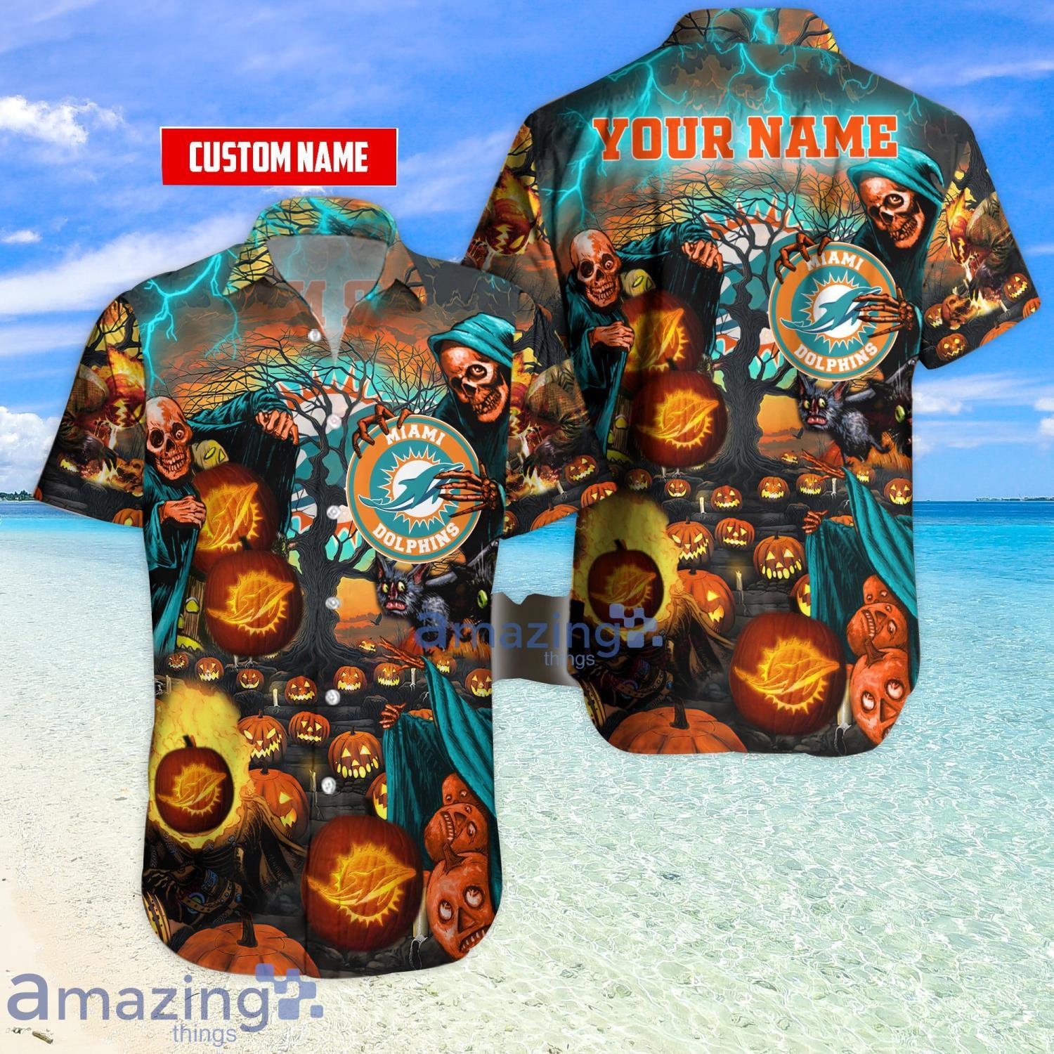 Miami Dolphins NFL Custom Name Pumpkin Halloween Night Hawaiian Shirt Gift For Fans Product Photo 1