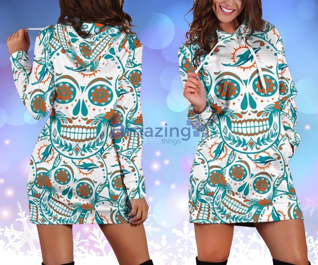 Miami Dolphins NFL Skull Flower Green Hoodie Dress 3D