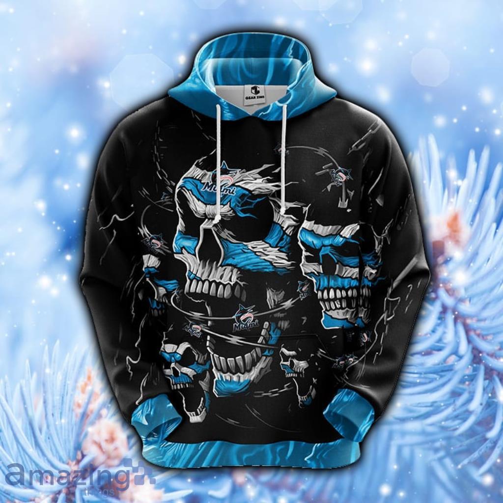 Miami Marlins MLB Skull Funny Bule Hoodie, Zip Hoodie 3D All Over Print - 1