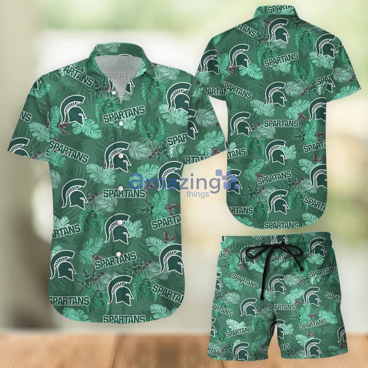 Michigan State Spartans Hawaiian Aloha Shirt Hawaiian Shorts Beach Short Shirt Product Photo 1