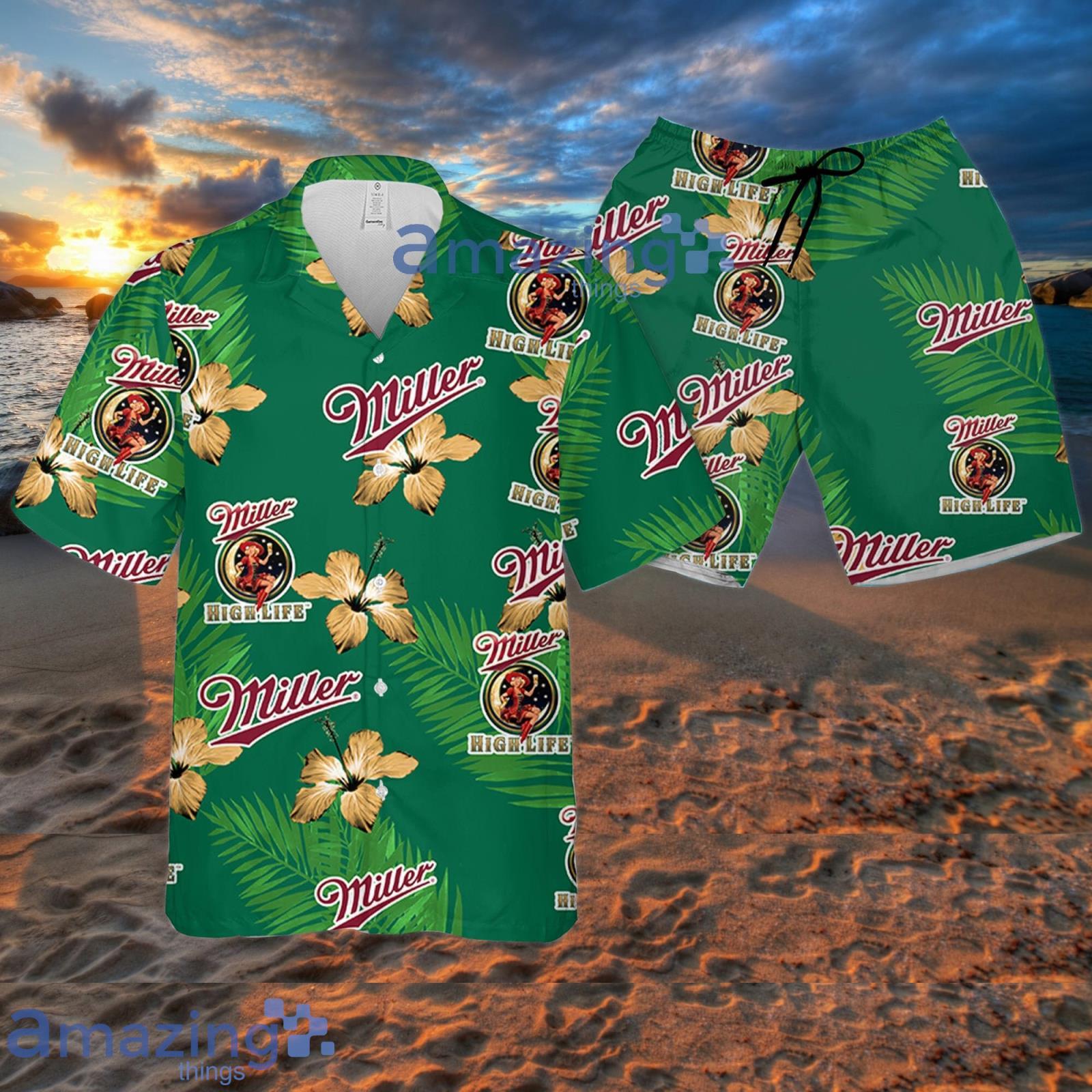 Miller High Life Hibiscus Flower Pattern Hawaiian Shirt Summer Gift For Beer Lover Product Photo 1