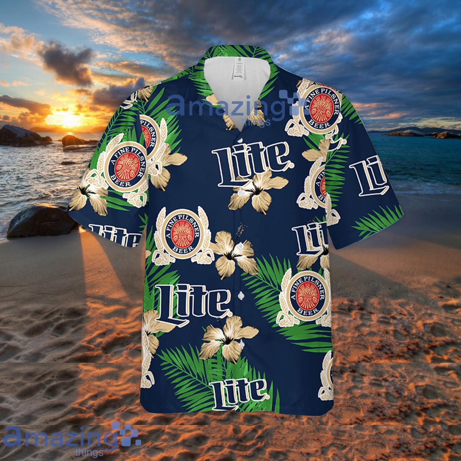 Miller Lite Hawaiian Hibiscus Flower Pattern,Tropical Beach Shirt, Hawaiian  Flower Shirt, Hawaiian Beer Shirt - Trendy Aloha