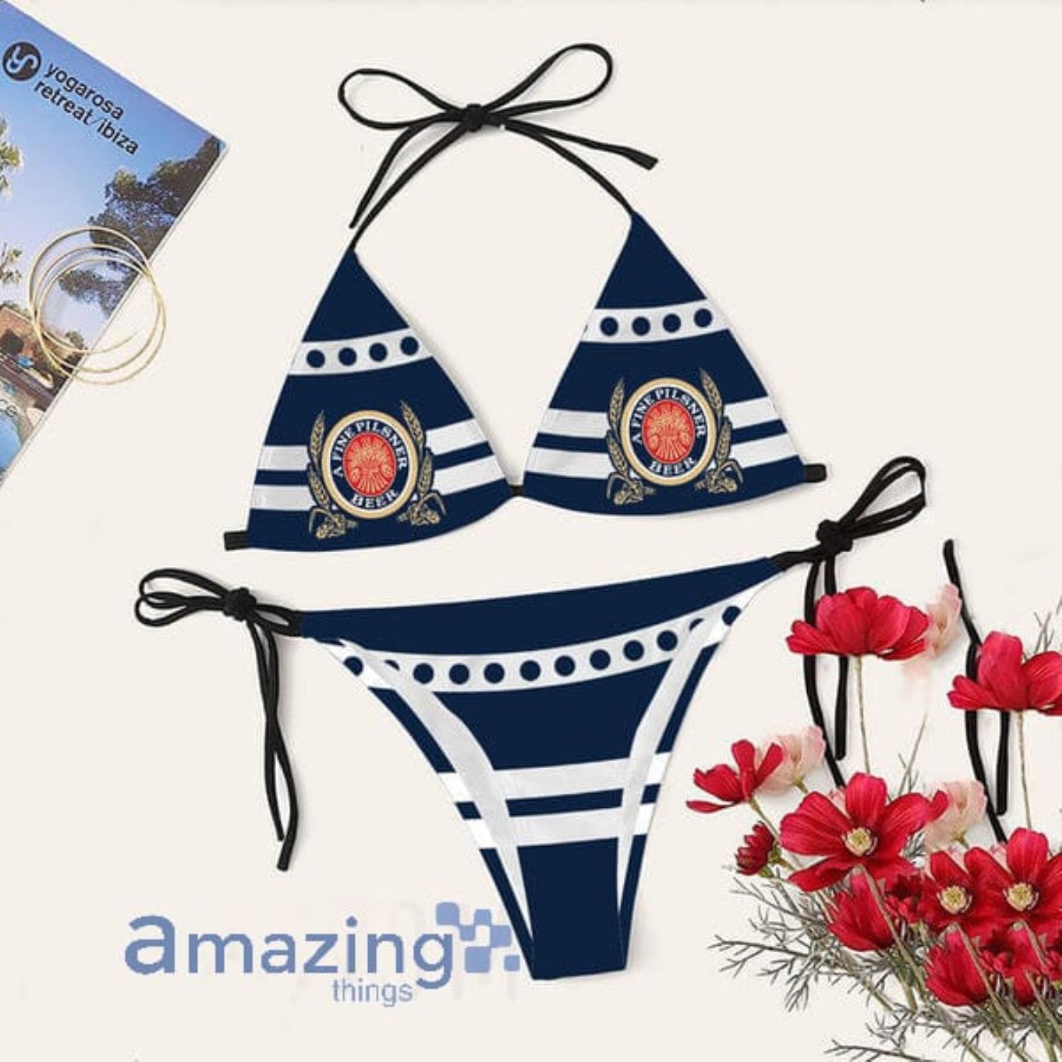 Miller Lite Triangle String Bikini Swimsuit Summer Gift Product Photo 1