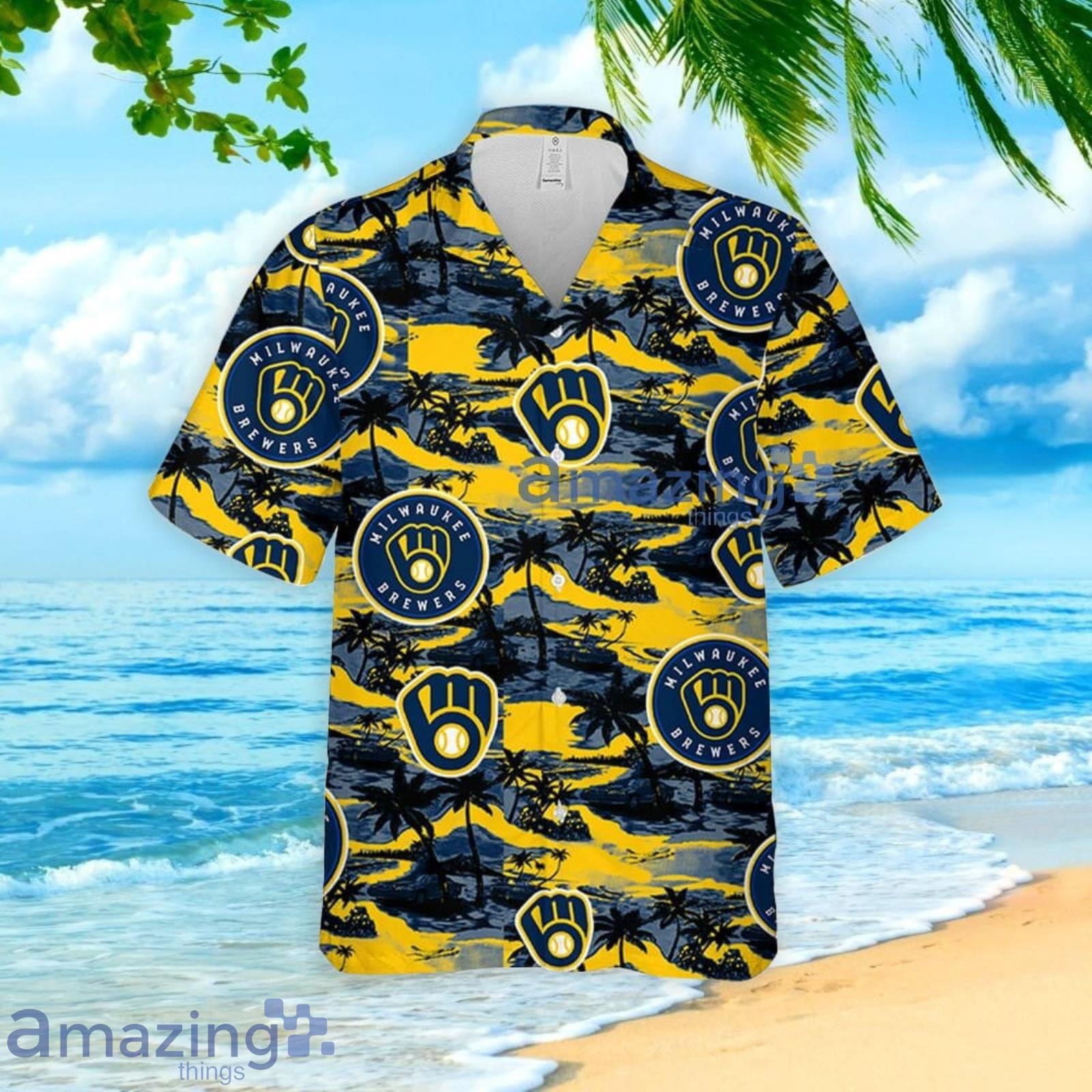 Milwaukee Brewers Vintage Sea Island Pattern Hawaiian Shirt And Shorts Gift  For Summer