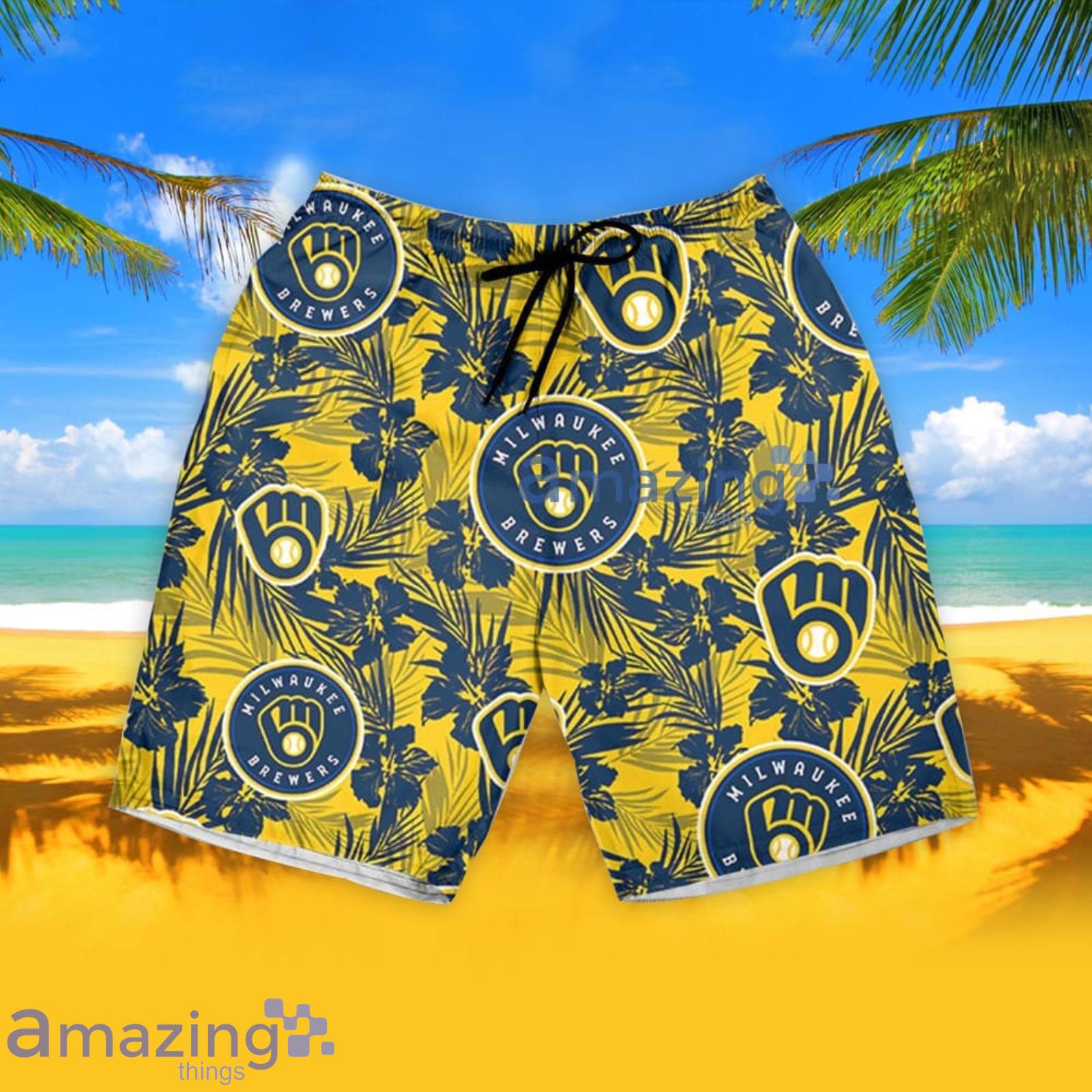 Milwaukee Brewers Hawaiian Shirt Tropical Flower Pattern, Vacation