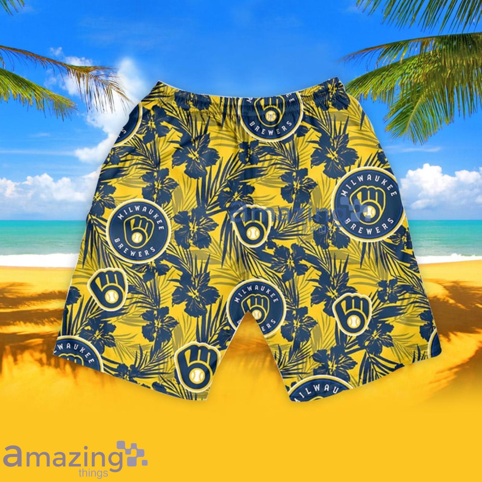 Milwaukee Brewers Hawaiian Shirt Tropical Flower Pattern, Vacation