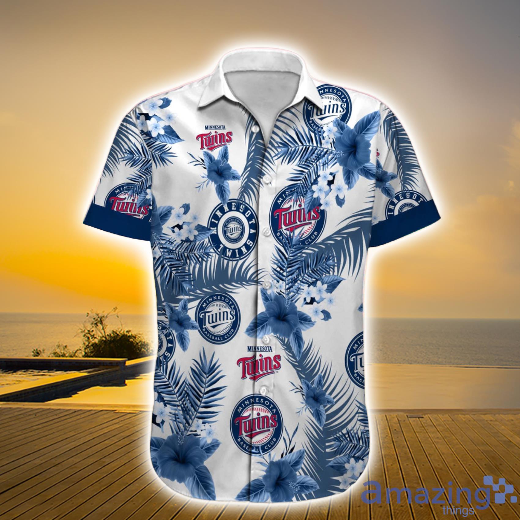 Minnesota Twins Short Sleeve Button Up Tropical Aloha Hawaiian