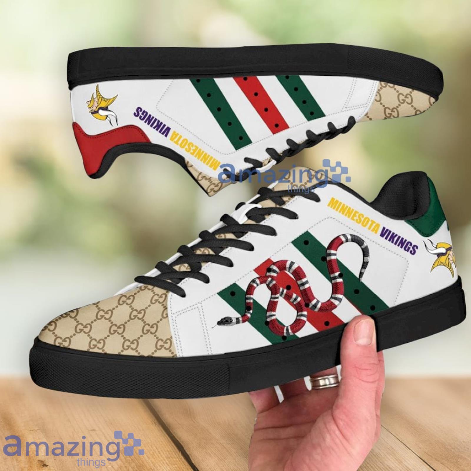 Minnesota Vikings Gucci Snake Luxury Low Top Skate Sneakers Shoes Product Photo 1