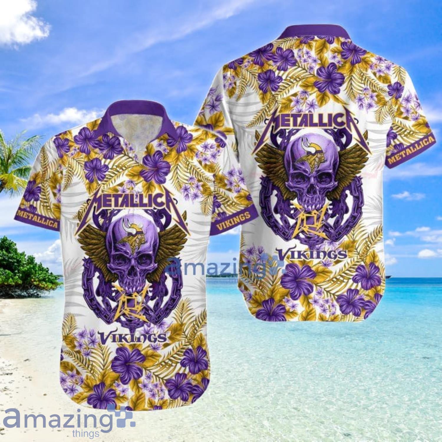 Minnesota Vikings Skull Nfl Hawaiian Shirt For Fans