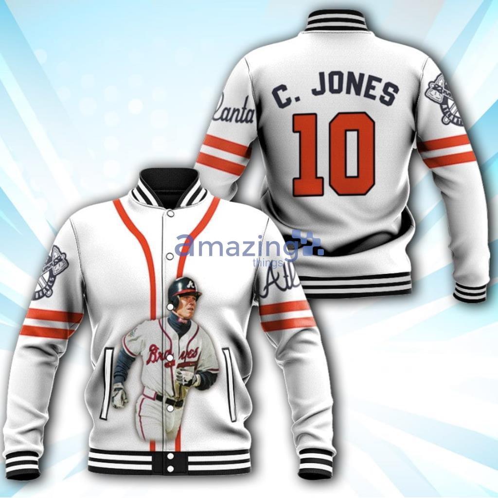 MLB Atlanta Braves Chipper Jones 10 MLB Legendary Captain Baseball Team  White 3D Designed Allover Gift For Braves Fans Baseball Jacket