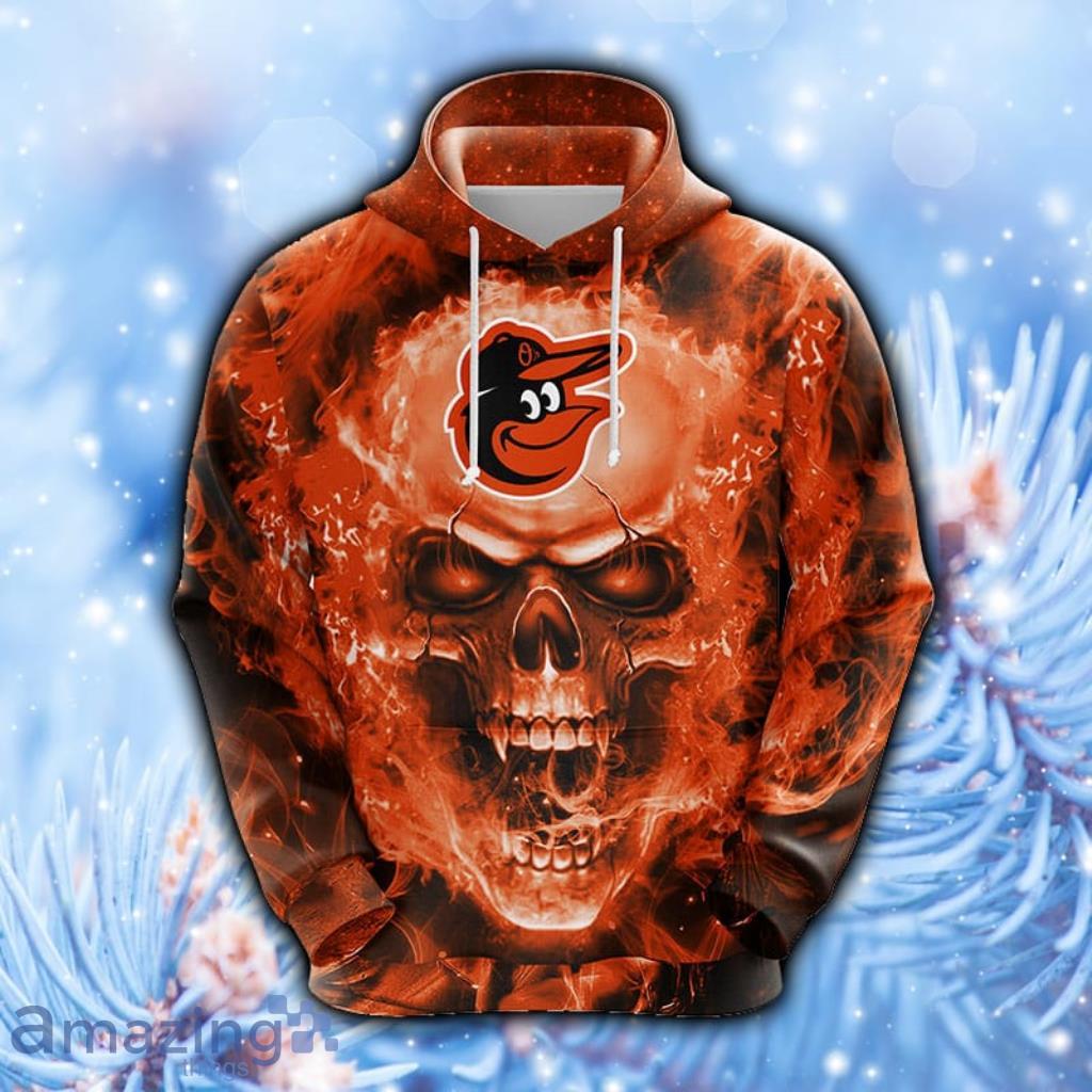 MLB Baltimore Orioles Camouflage Skull Hoodie, Zip  Hoodie 3D All Over Print - 1