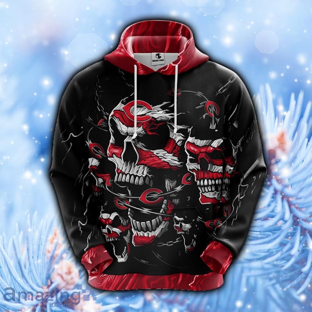 MLB Cincinnati Reds Skull Funny Hoodie, Zip Hoodie 3D All Over Print - 1