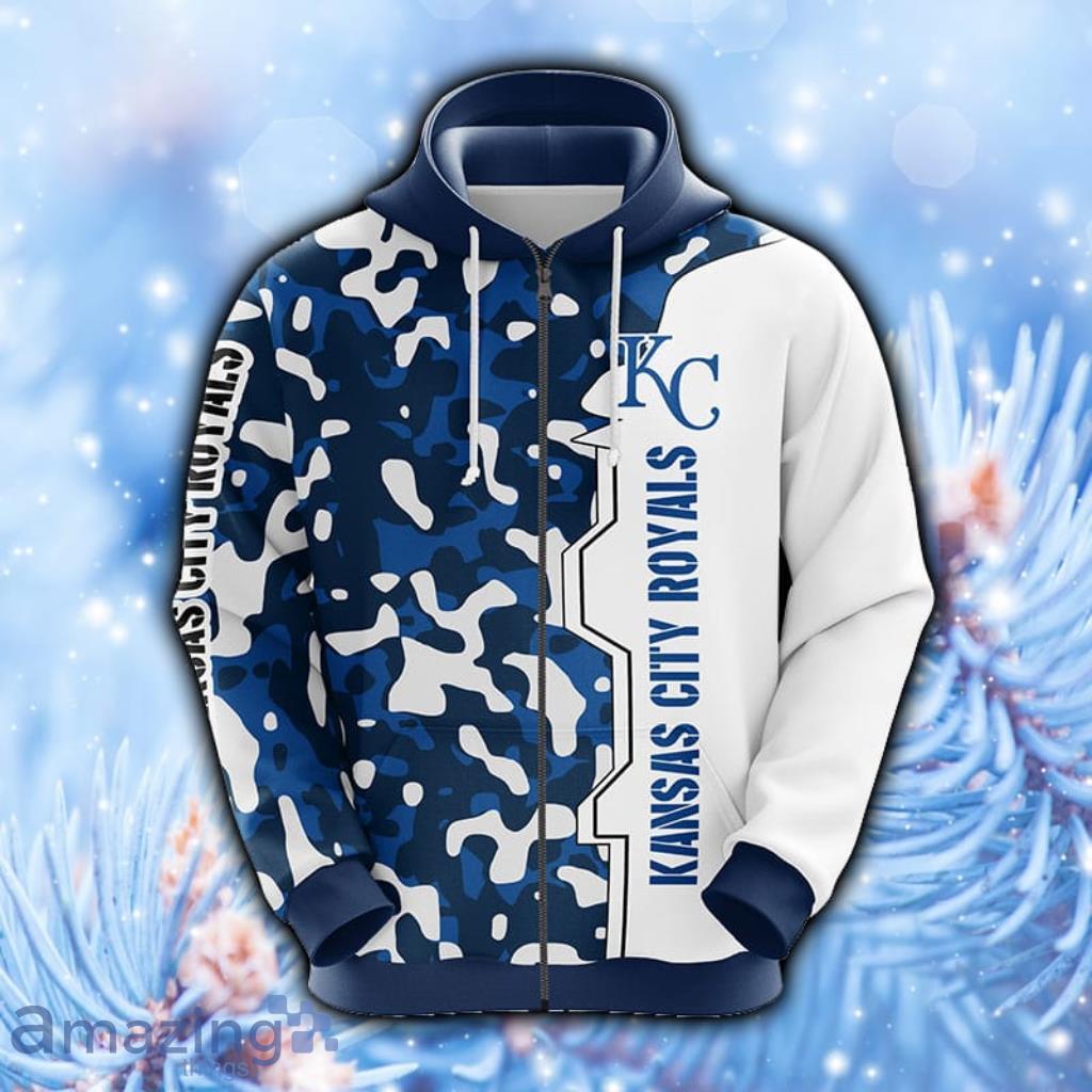 MLB Kansas City Royals Camouflage Blue Hoodie, Zip Hoodie 3D All Over Print - 1