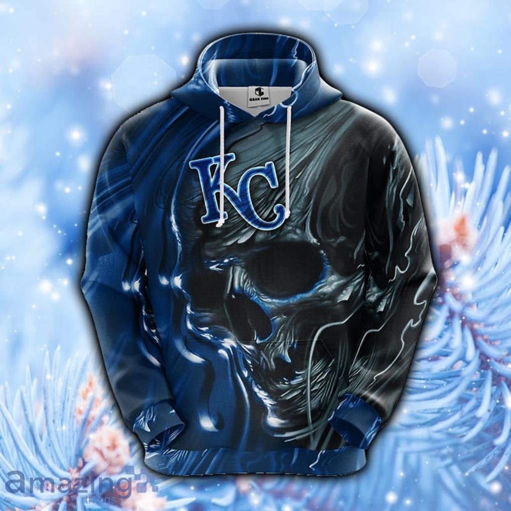MLB Kansas City Royals Skull Blue Hoodie, Zip Hoodie 3D All Over Print - 1