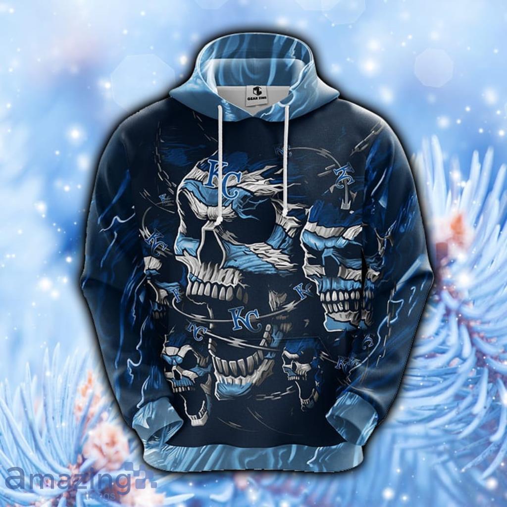 MLB Kansas City Royals Skull Funny Blue Hoodie, Zip Hoodie 3D All Over Print - 1