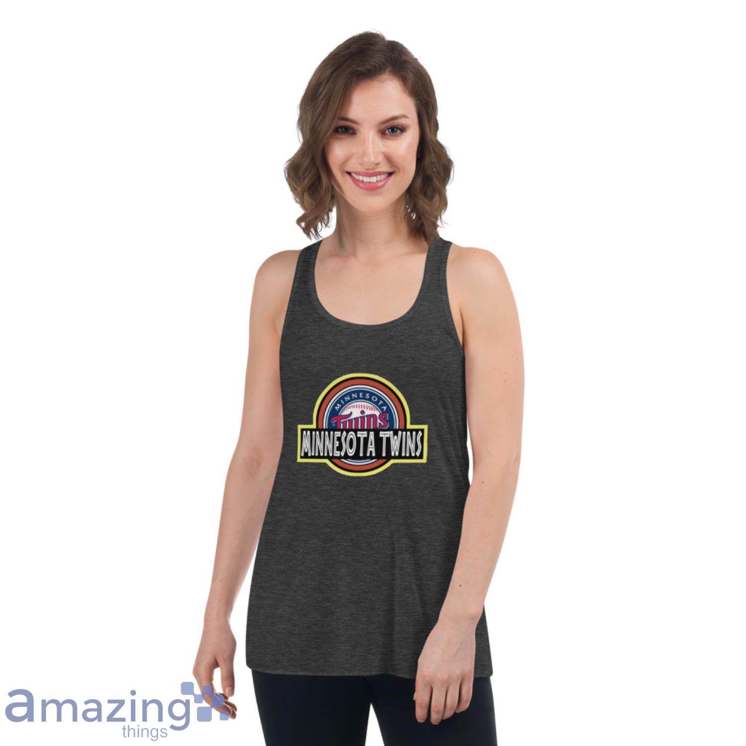 MLB Minnesota Twins Jurassic Park Dinosaur Movie Baseball Sports Shirt image MLB Minnesota Twins Jurassic Park Dinosaur Movie Baseball Sports Shirt - Womens Flowy Racerback Tank