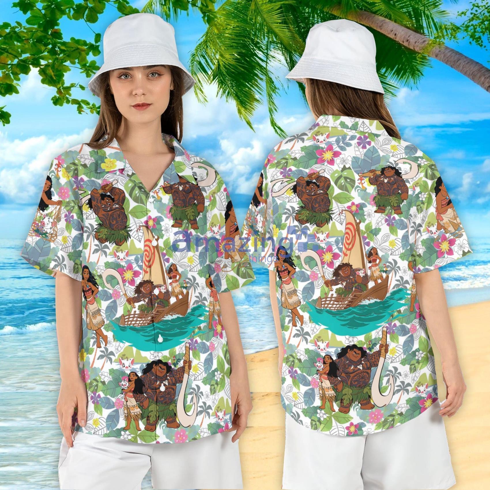 Moana And Maui Hawaiian Shirt Disneyland Vacation Polynesian Princess Button Up Shirt Tropical Moana Beach Aloha Shirt Product Photo 1