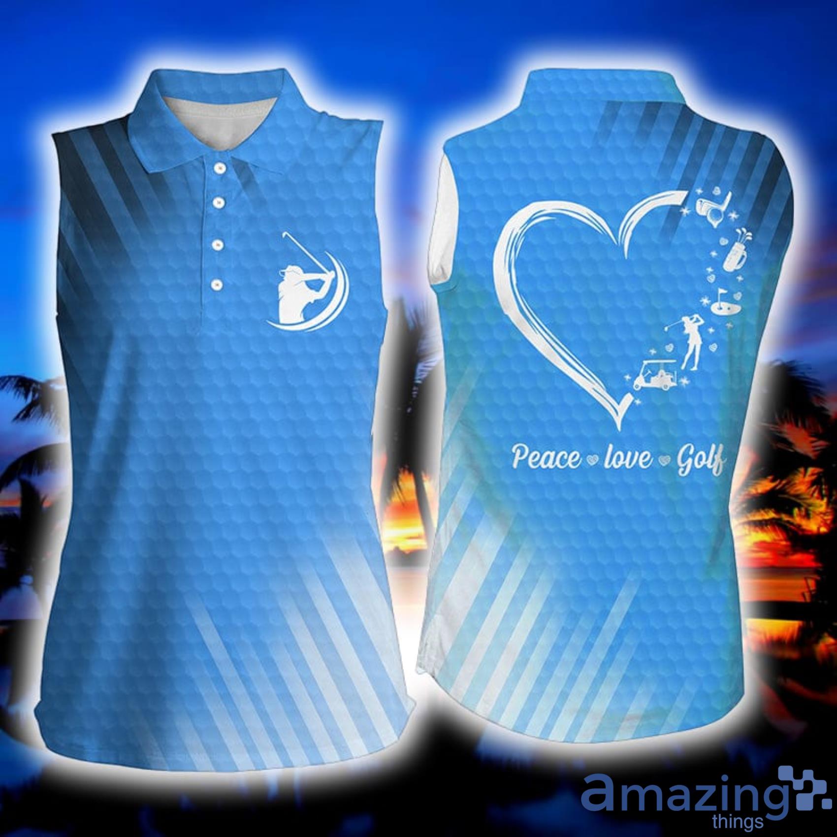 Multi-Color Peace Love Golf Best Womens Sleeveless Polo Shirt Product Photo 1 Multi-Color Peace Love Golf Best Womens Sleeveless Polo Shirt Product Photo 1
