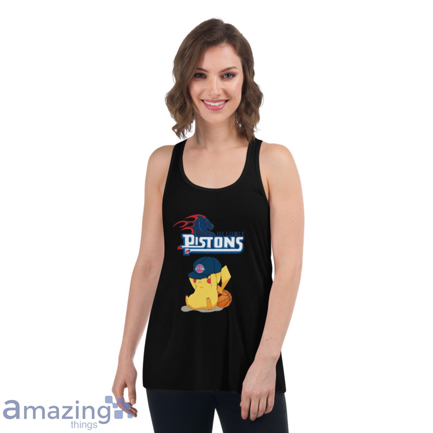 NBA Pikachu Basketball Sports Detroit Pistons T Shirt image NBA Pikachu Basketball Sports Detroit Pistons T Shirt - Womens Flowy Racerback Tank