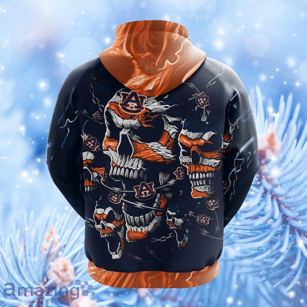 NCAA Auburn Tigers Skull Funny Orange Hoodie, Zip Hoodie 3D All Over Print  Gift For Fans
