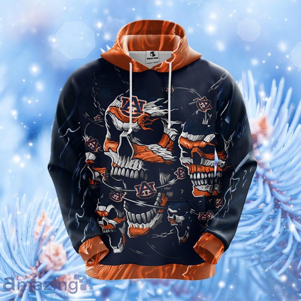 NCAA Auburn Tigers Skull Funny Orange Hoodie, Zip Hoodie 3D All Over Print  Gift For Fans