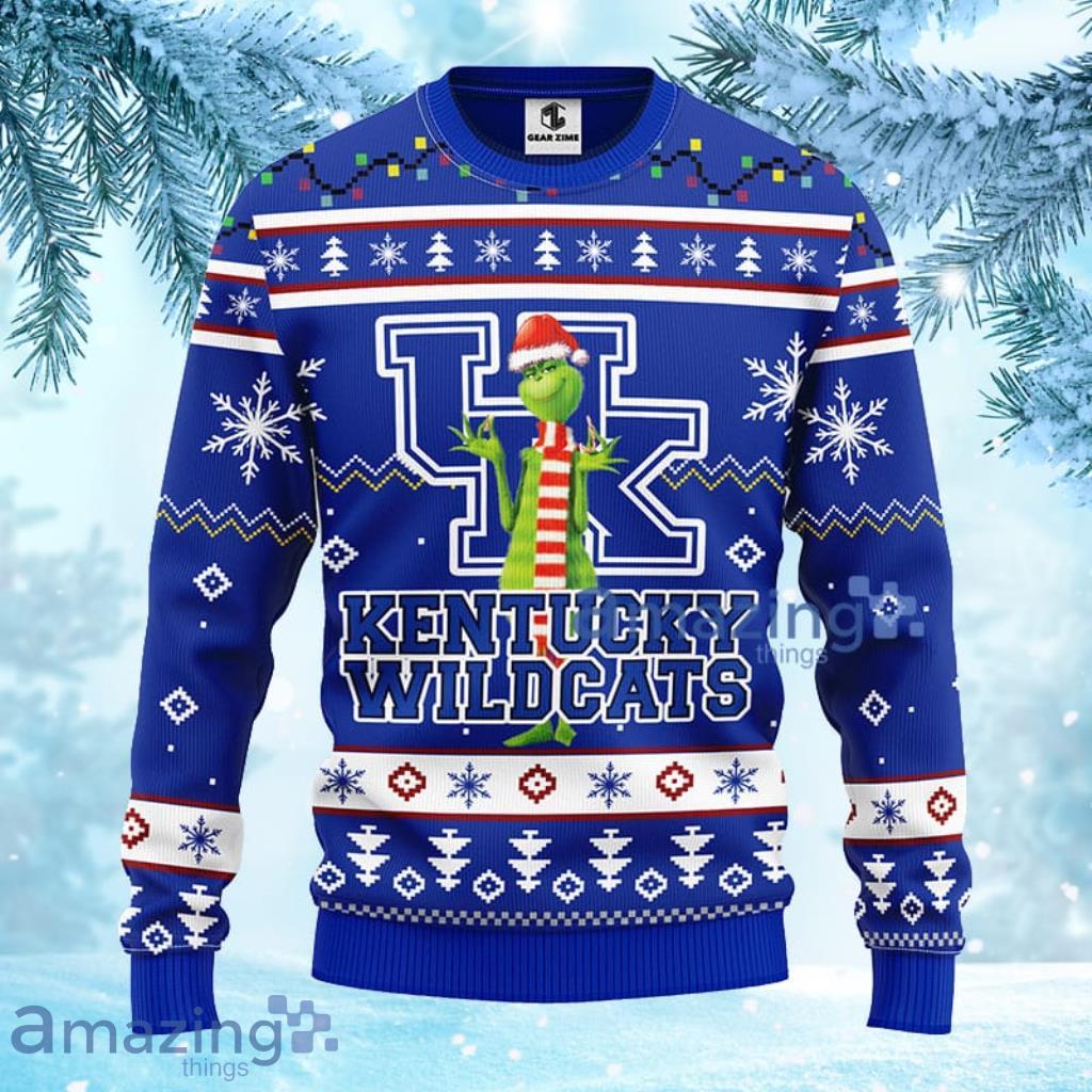 NCAA Kentucky Wildcats Funny Grinch Christmas Ugly Sweater 3D - 1