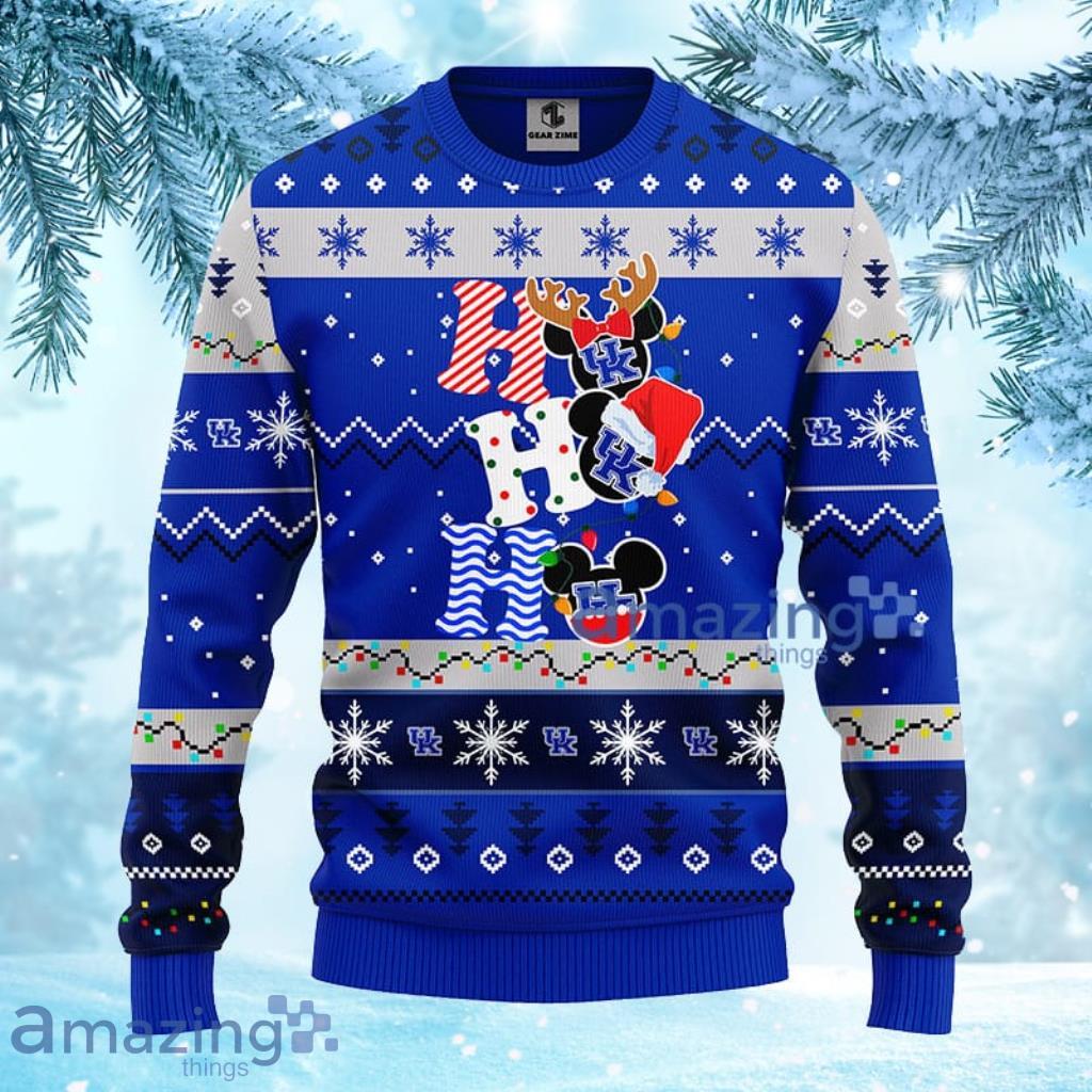 NCAA Kentucky Wildcats HoHoHo Mickey Christmas Ugly Sweater 3D - 1