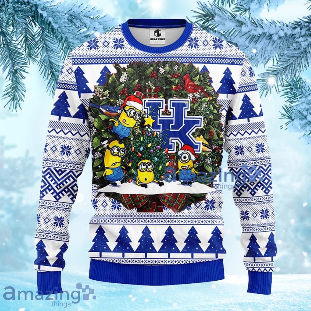 NCAA Kentucky Wildcats Minion Christmas Ugly Sweater 3D - 1