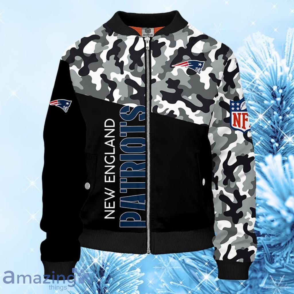 New England Patriots NFL Camouflage Blue Bomber Jacket 3D - New England Patriots NFL Camouflage Blue Bomber Jacket 3D