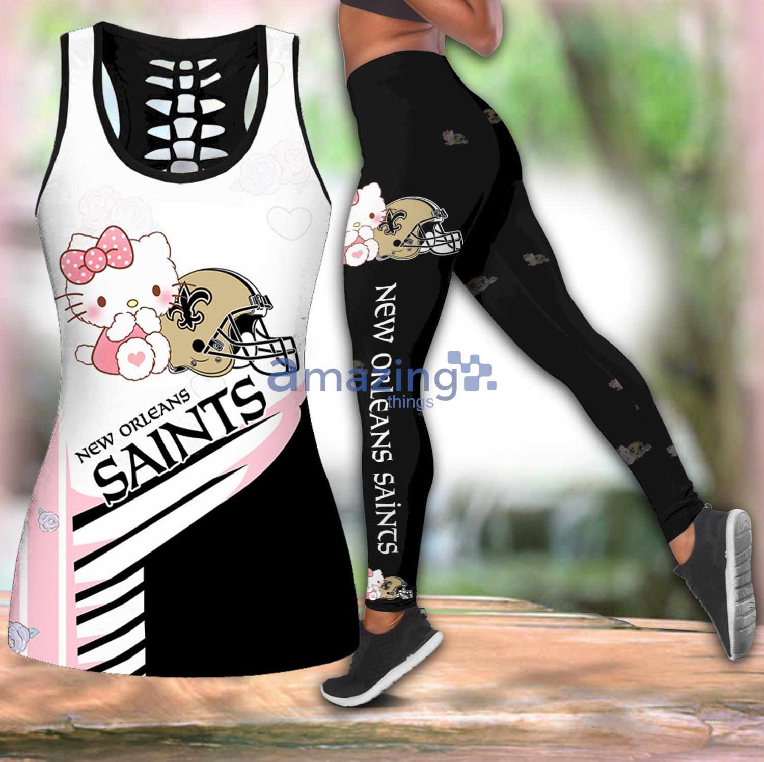 New Orleans Saints Hello Kitty Combo Hollow Tanktop And Leggings For Women Product Photo 1