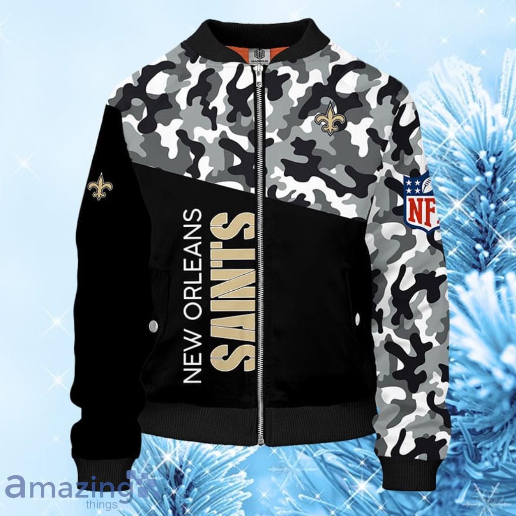 New Orleans Saints NFL Mens Camo Bomber Jacket