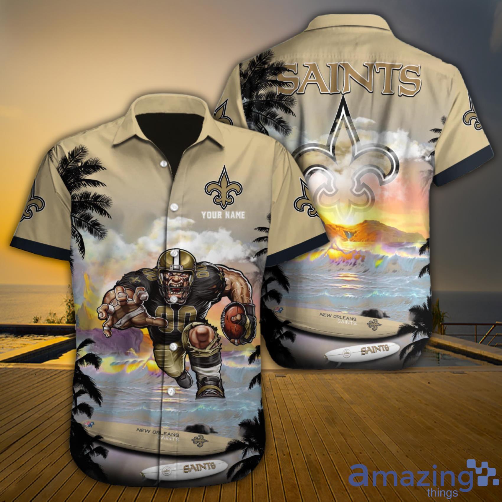 New Orleans Saints NFL Custom Name Mascot Beach Sunset Beautiful Sky Aloha Hawaiian Shirt Gift For Fans Product Photo 1