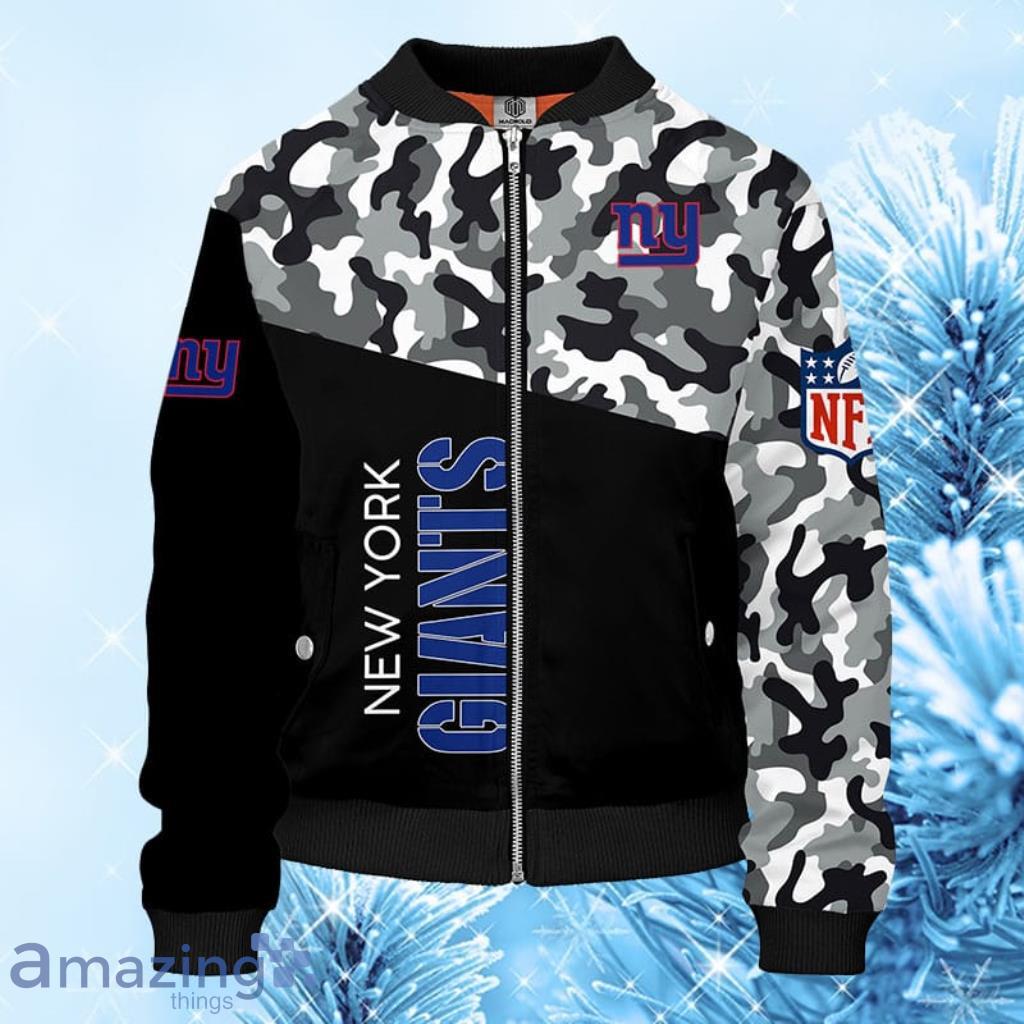 New York Giants NFL Camouflage Blue Bomber Jacket 3D - New York Giants NFL Camouflage Blue Bomber Jacket 3D