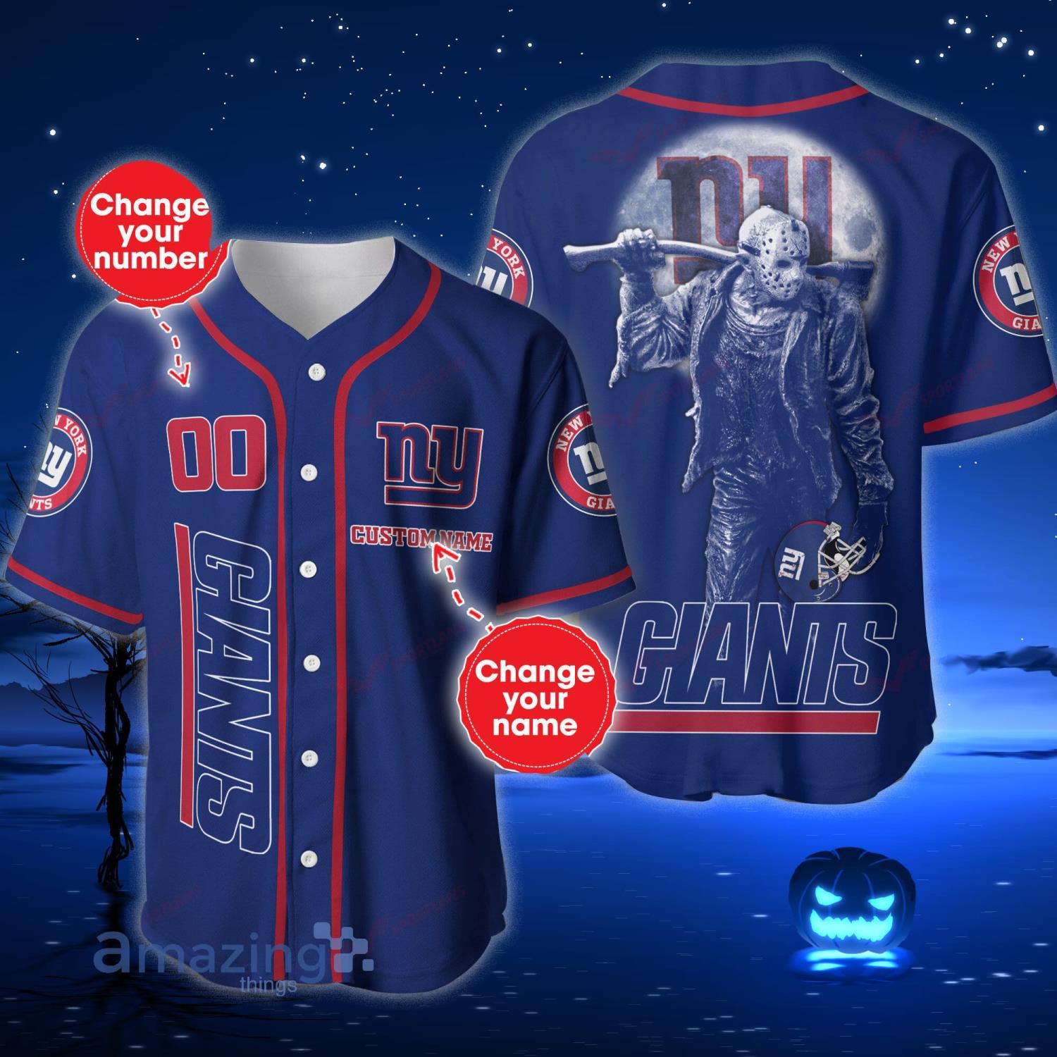 New York Giants NFL Jason Voorhees Custom Name And Number Baseball Jersey  Shirt