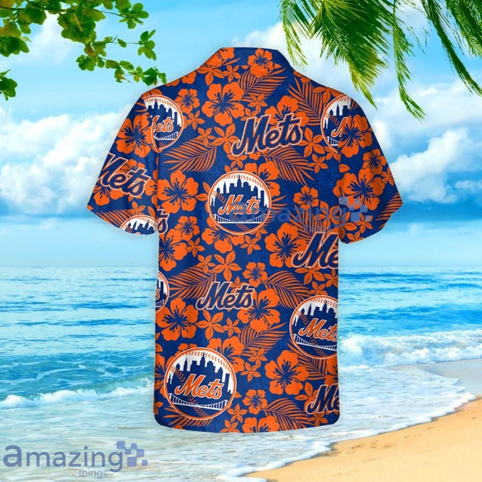 New York Mets Hibiscus Seamless Pattern Hawaiian Shirt And Shorts Summer Gift For Amazin' Mets Fans image New York Mets Hibiscus Seamless Pattern Hawaiian Shirt And Shorts Summer Gift For Amazin Mets Fans Product Photo 3