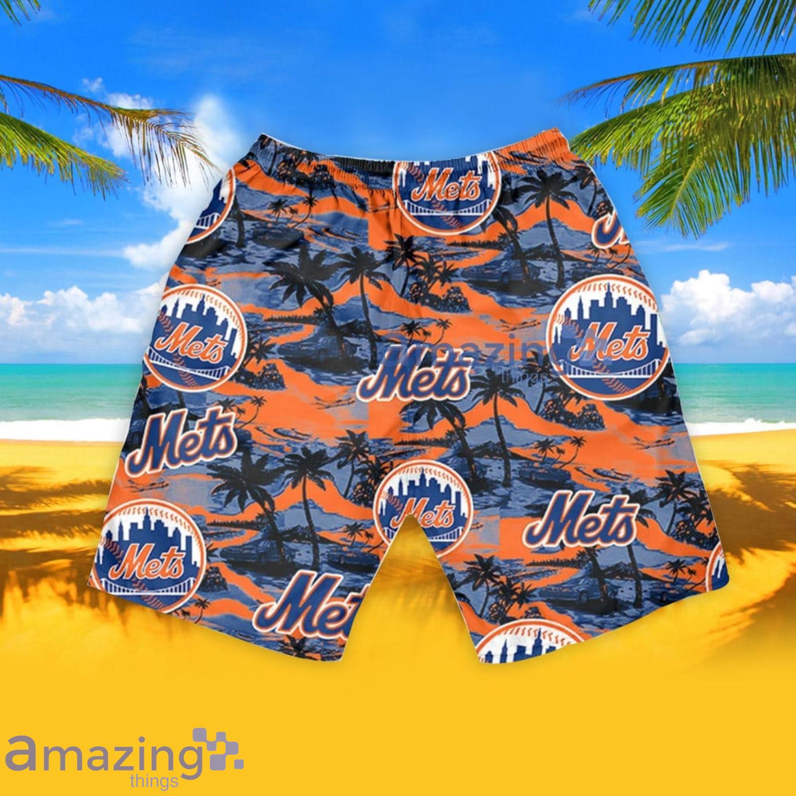 New York Mets Vintage Sea Island Pattern Hawaiian Shirt And