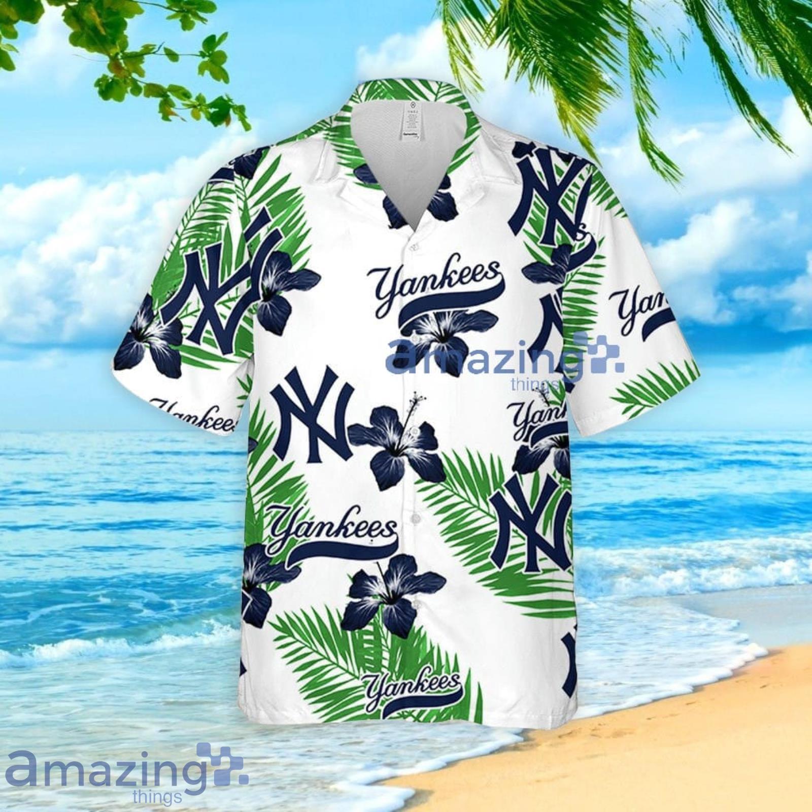 New York Yankees Stripes Flowery Navy Hawaiian Shirt And Short