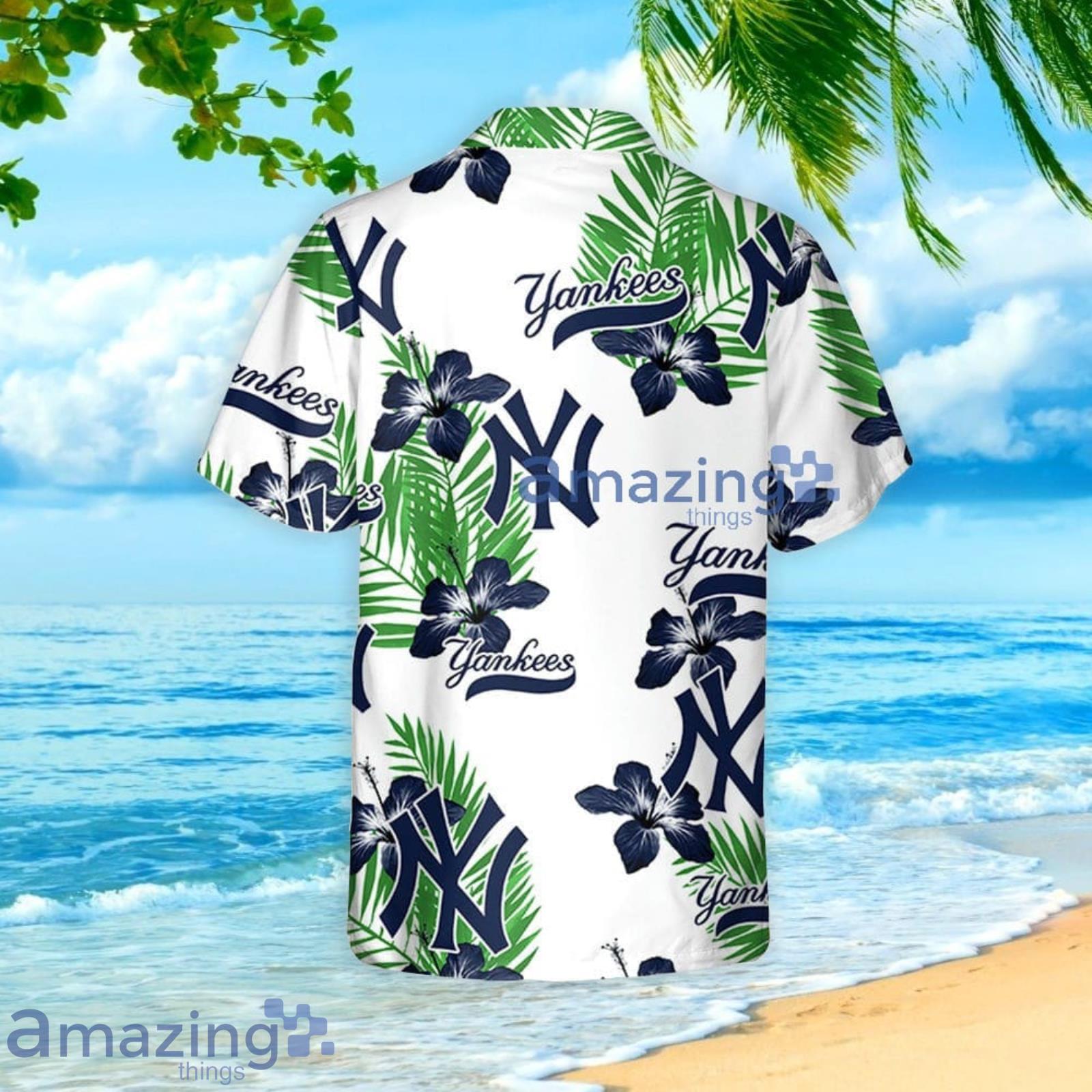 New York Yankees Stripes Flowery Navy Hawaiian Shirt And Short