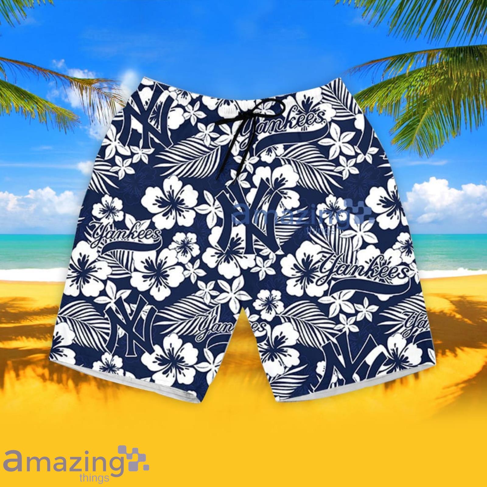 New York Yankees Hibiscus Flower Pattern Hawaiian Shirt And Shorts Summer  Gift For Yankees Fans