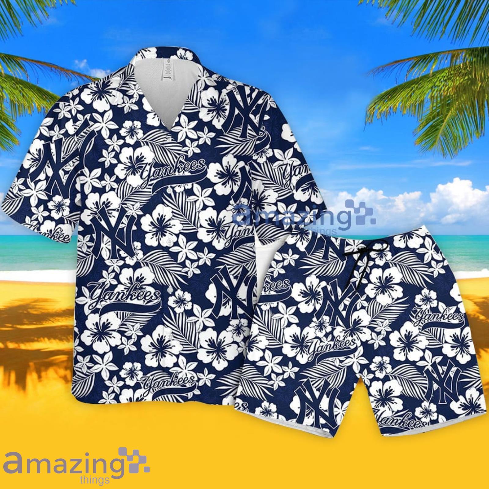 New York Yankees Hibiscus Flower Pattern Hawaiian Shirt And Shorts Summer  Gift For Yankees Fans