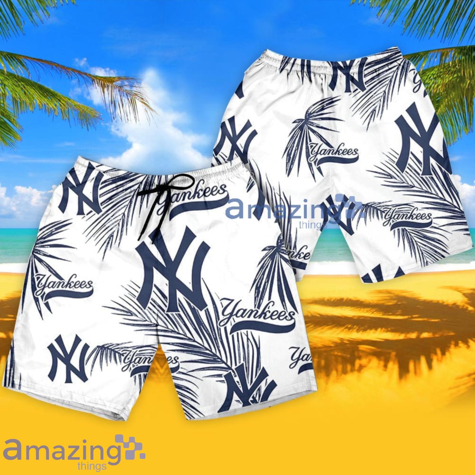 New York Yankees Palm Leaves Pattern Hawaiian Shirt And Shorts Summer Gift  For Yankees Fans